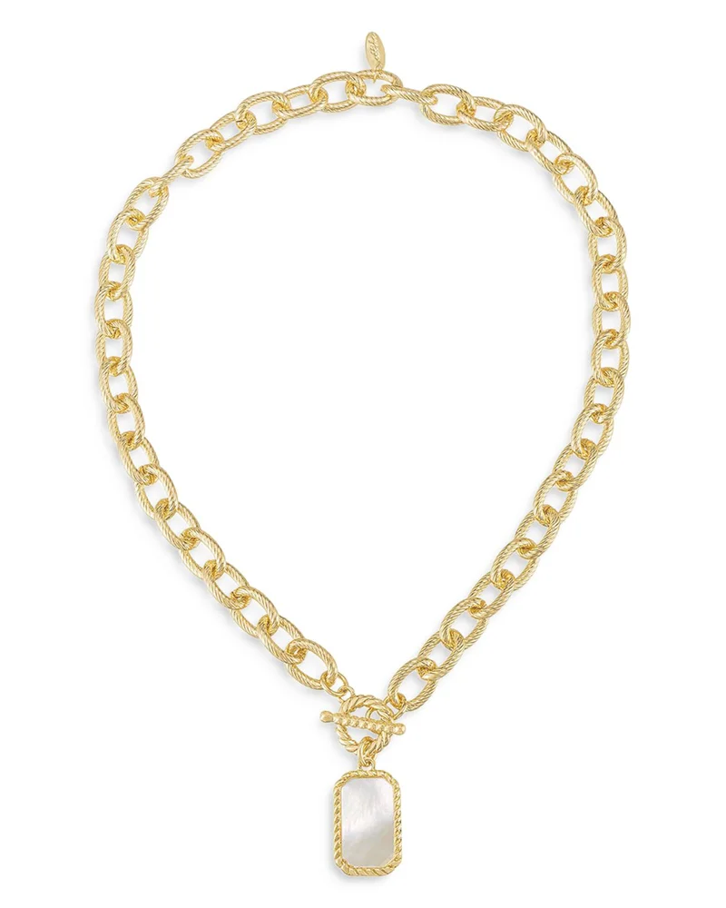 Mother Of Pearl Chain Link Pendant Necklace in 18K Gold Plated, 17"