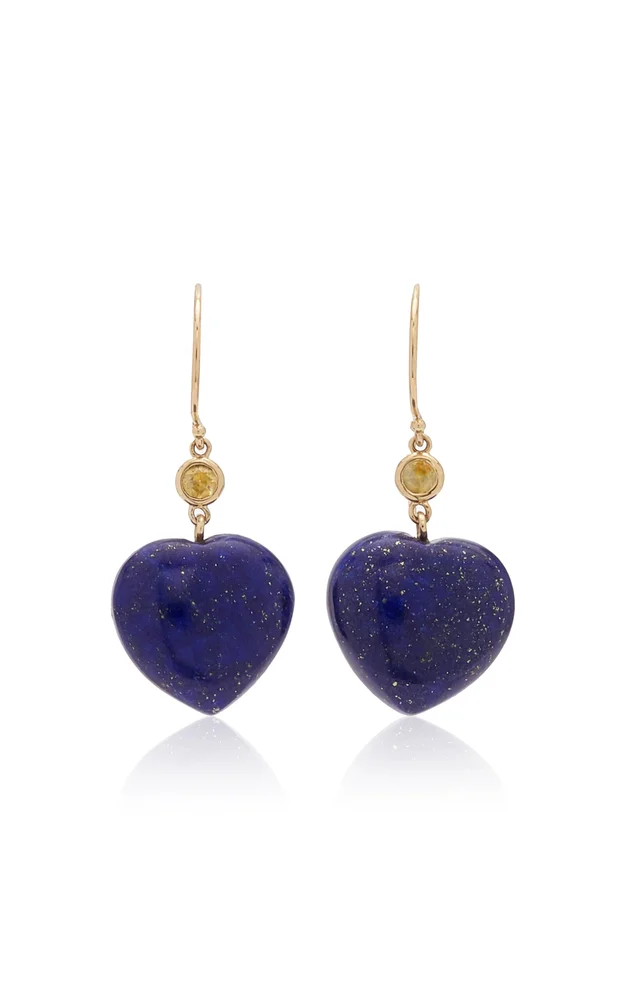 14K Yellow Gold Lapis, Sapphire Earrings