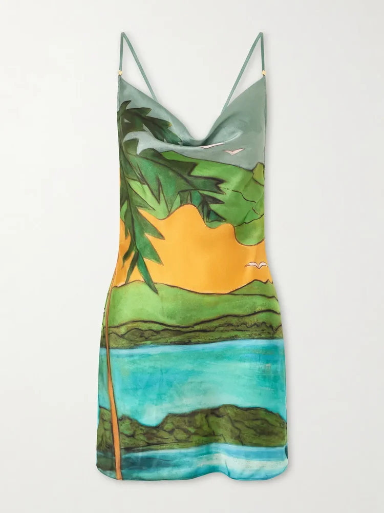 Magdalena draped printed silk-blend satin mini dress