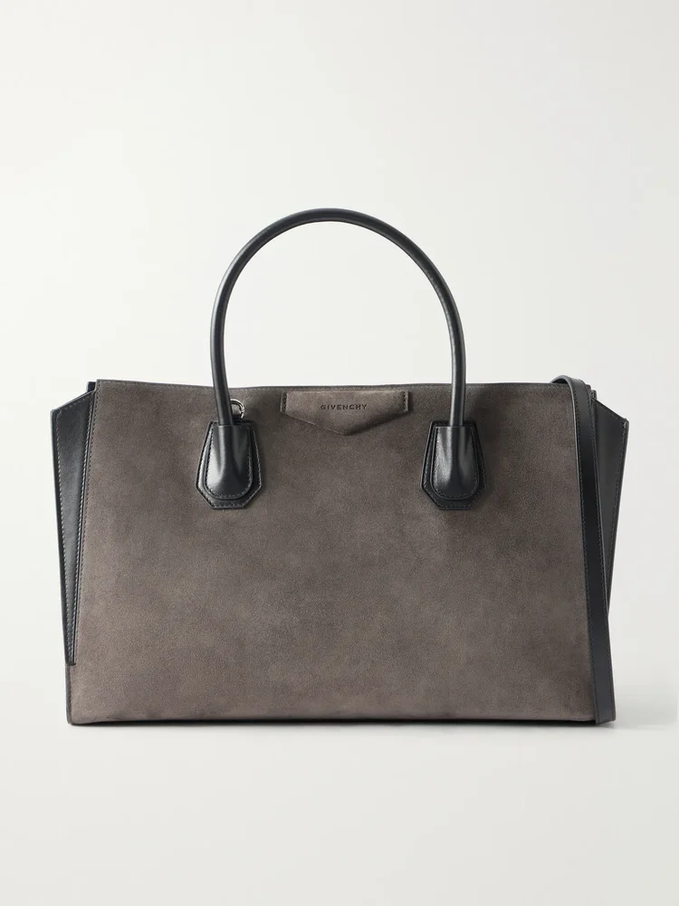 Antigona leather-trimmed suede tote