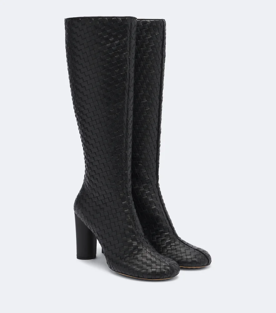 Cherry Intrecciato leather knee-high boots