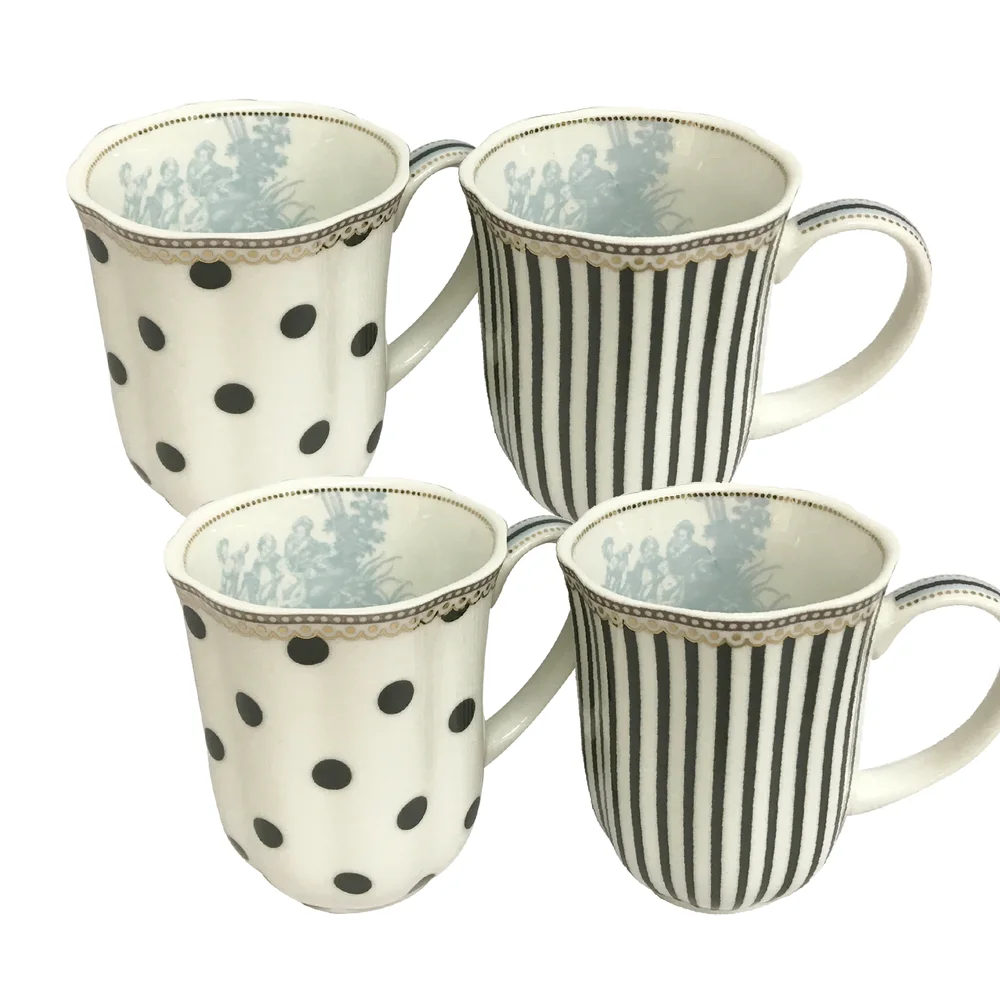 Toile Dots Stripes 12 Oz. Coffee Mug, Set of 4