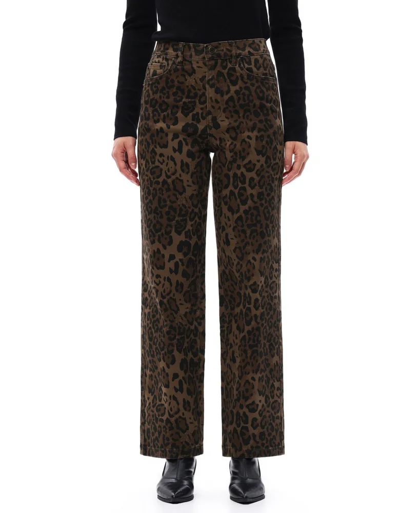 Leopard Print High Rise Relaxed Straight Denim Jeans in Coffee