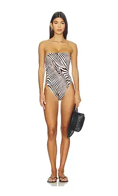 Classic Bandeau One Piece Swimsuit in Shell Stripe from Revolve.com