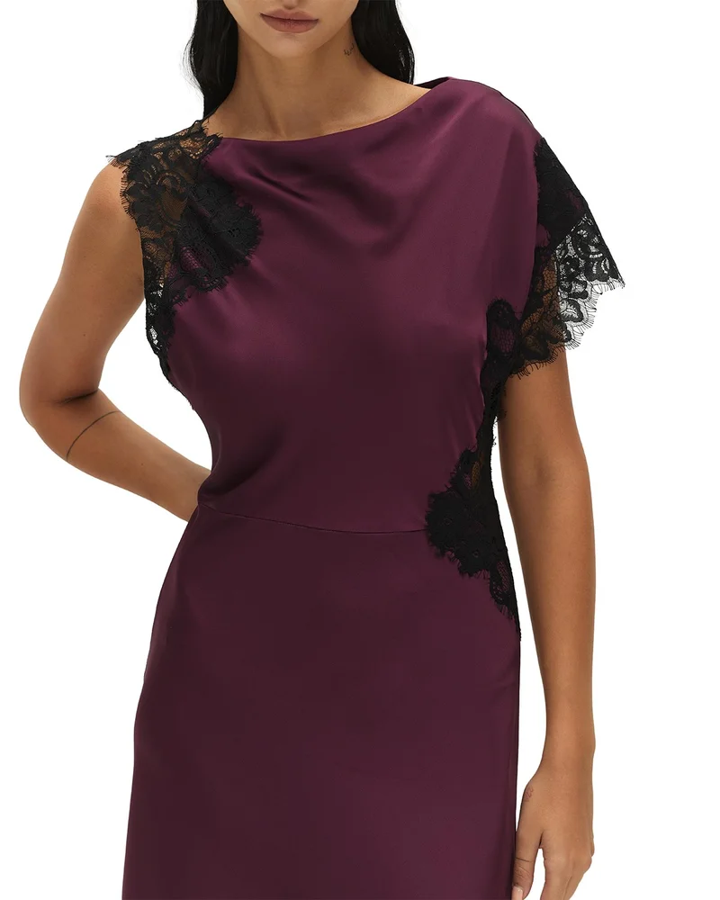 Maris Satin Lace Trim Asymmetric Dress