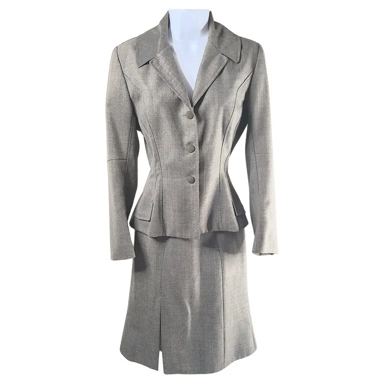 Wool Hourglass Draped Waist Skirt Suit 1990s