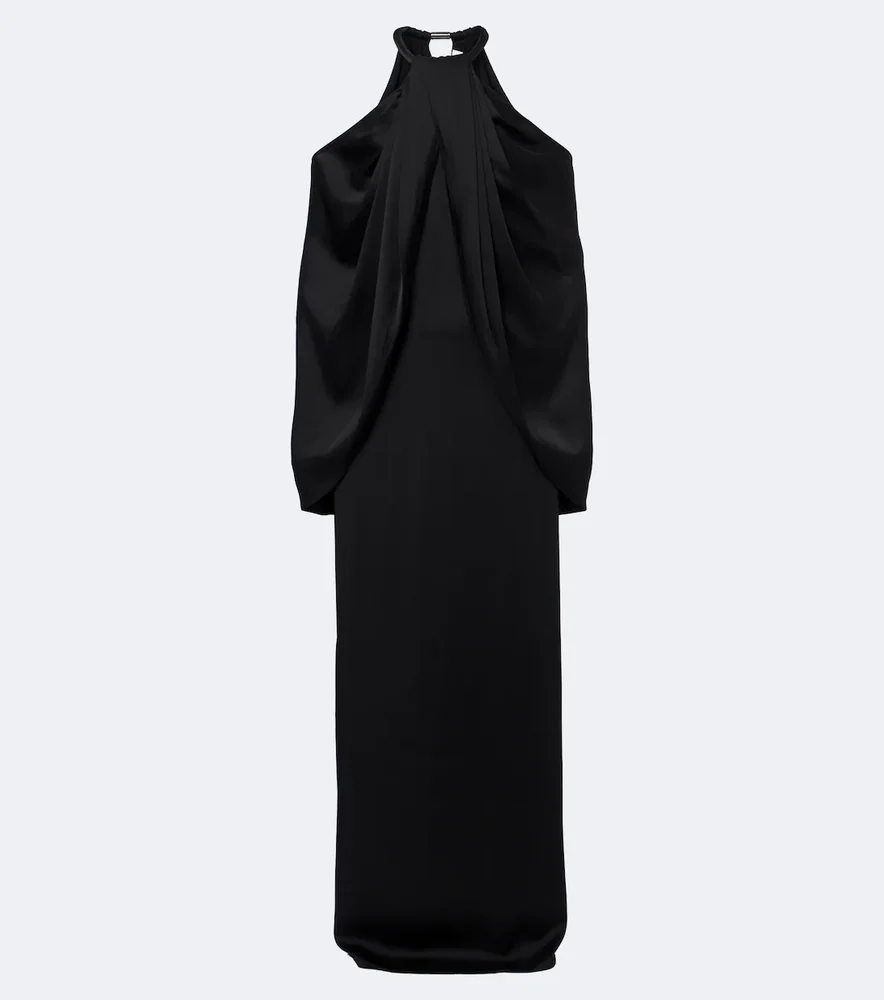 Caped satin halterneck gown