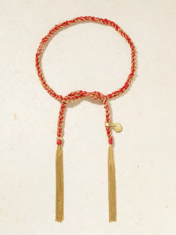 Lucky Love + Heart 18-karat gold silk bracelet