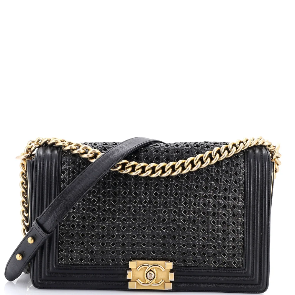 Pre-Owned Chanel Boy Flap Bag Braided Sheepskin Old Medium