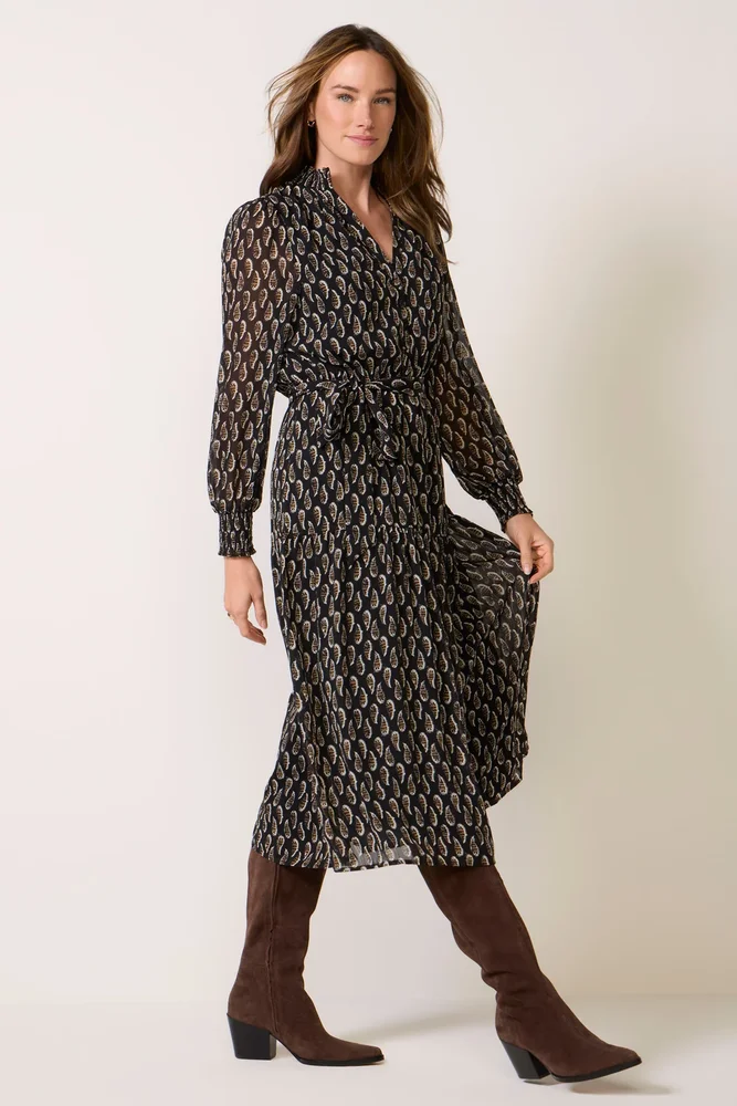 Brooke Button Front Tie Waist Midi Dress