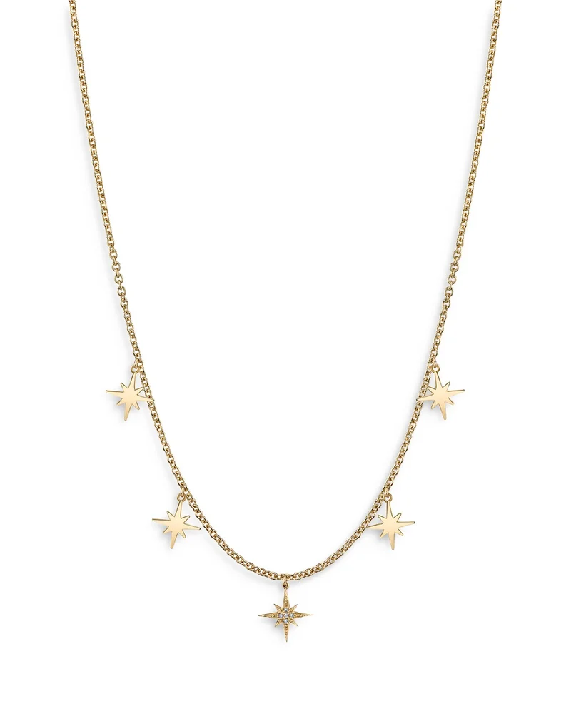 14K Yellow Gold Diamond Starburst Fringe Statement Necklace, 16"