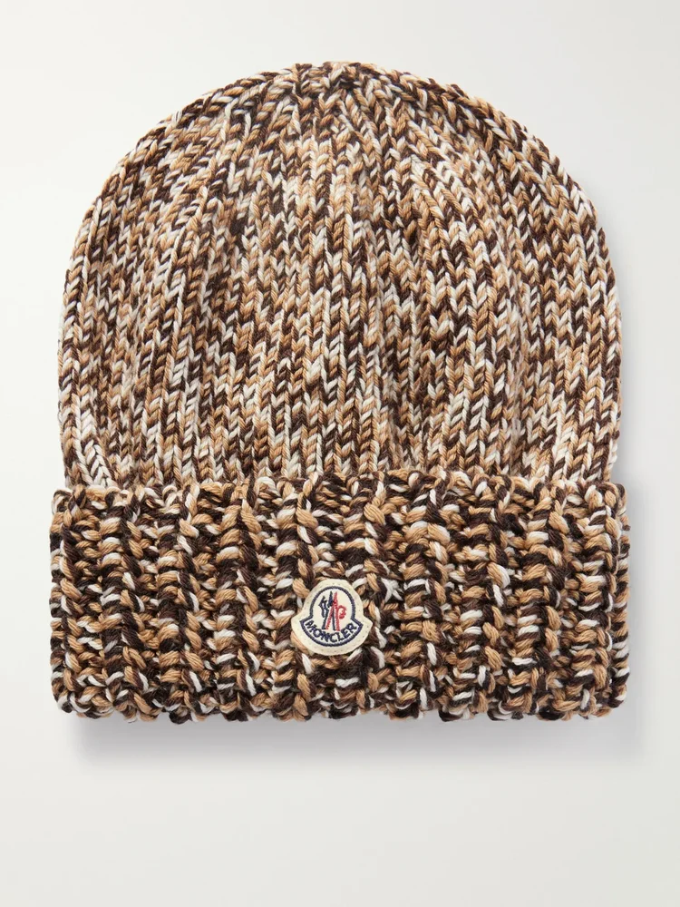 Appliquéd ribbed wool beanie