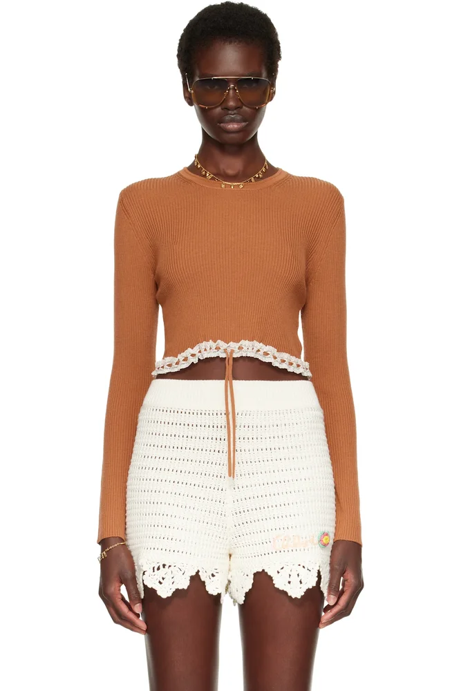Brown Cropped Fitted Sweater