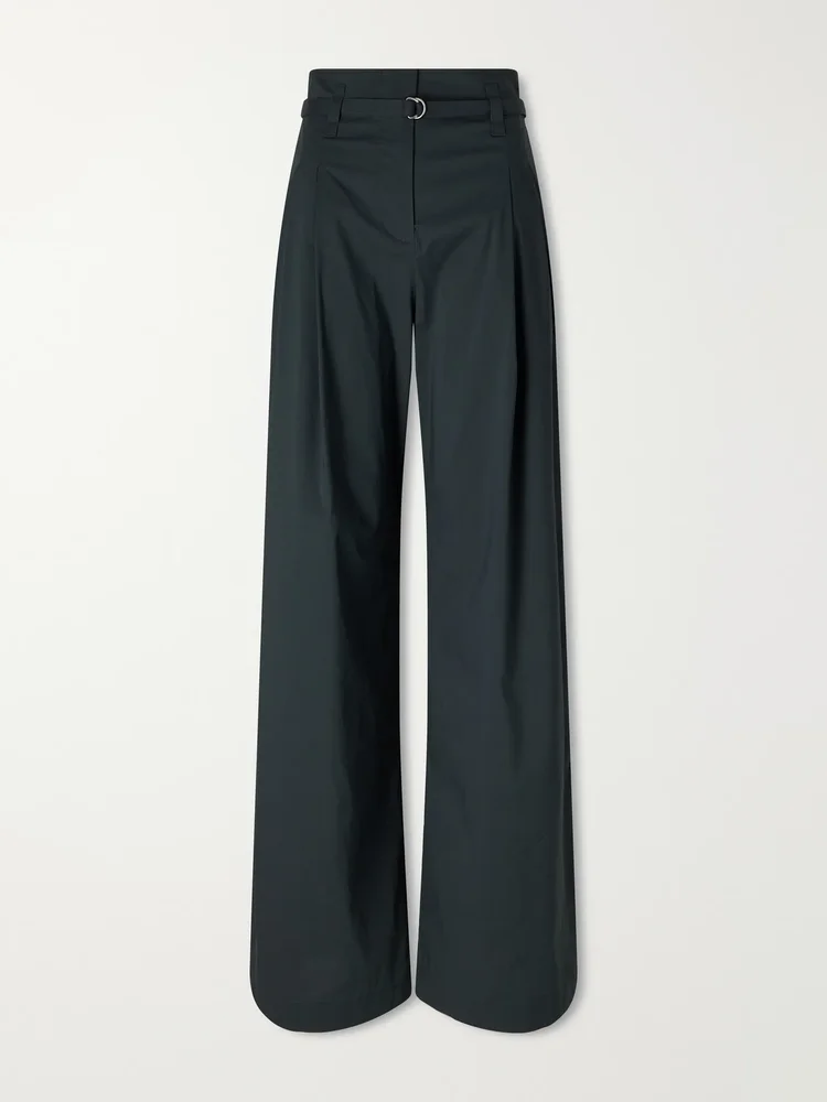 Raver belted cotton-blend wide-leg pants