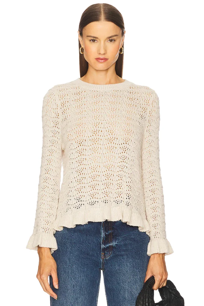 Pointelle Ruffle Edge Crew Top