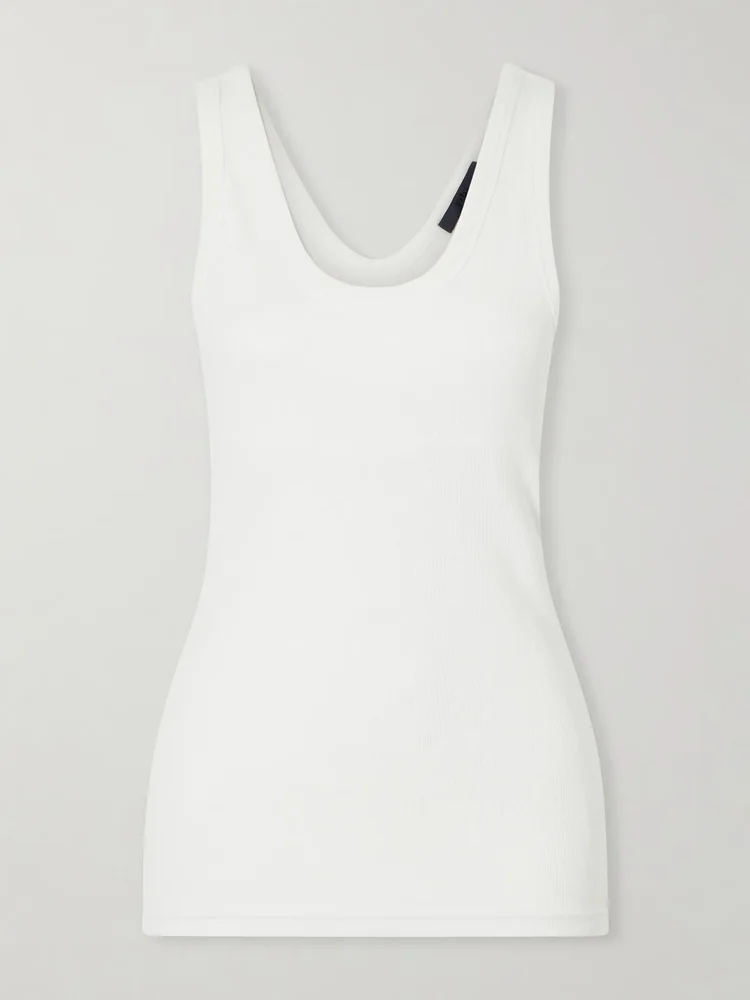 Ribbed stretch-cotton cut-out tank