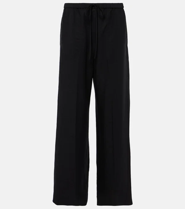 Lyocell and linen wide-leg pants in black - Toteme