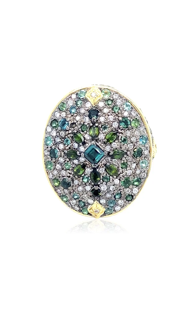 18K Yellow Gold Sterling Silver Tourmaline Ring