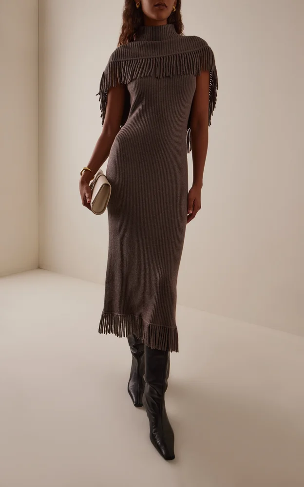 Jordan Wool-Cashmere Knit Fringe Midi Dress