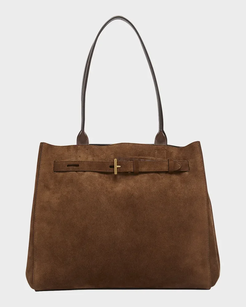 Belted T-Buckle Suede Tote Bag