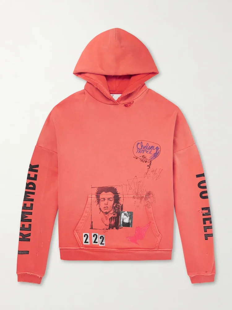 Chelsea Hotel Distressed Printed Cotton-Jersey Hoodie