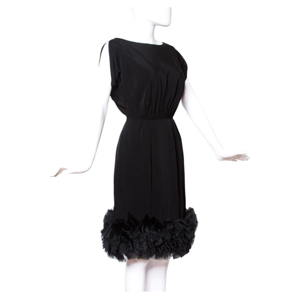 Vintage 1960s Silk Cocktail Dress with Ruffled Hem