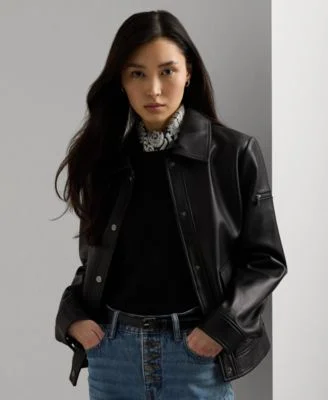 Women's Buttoned Leather Jacket