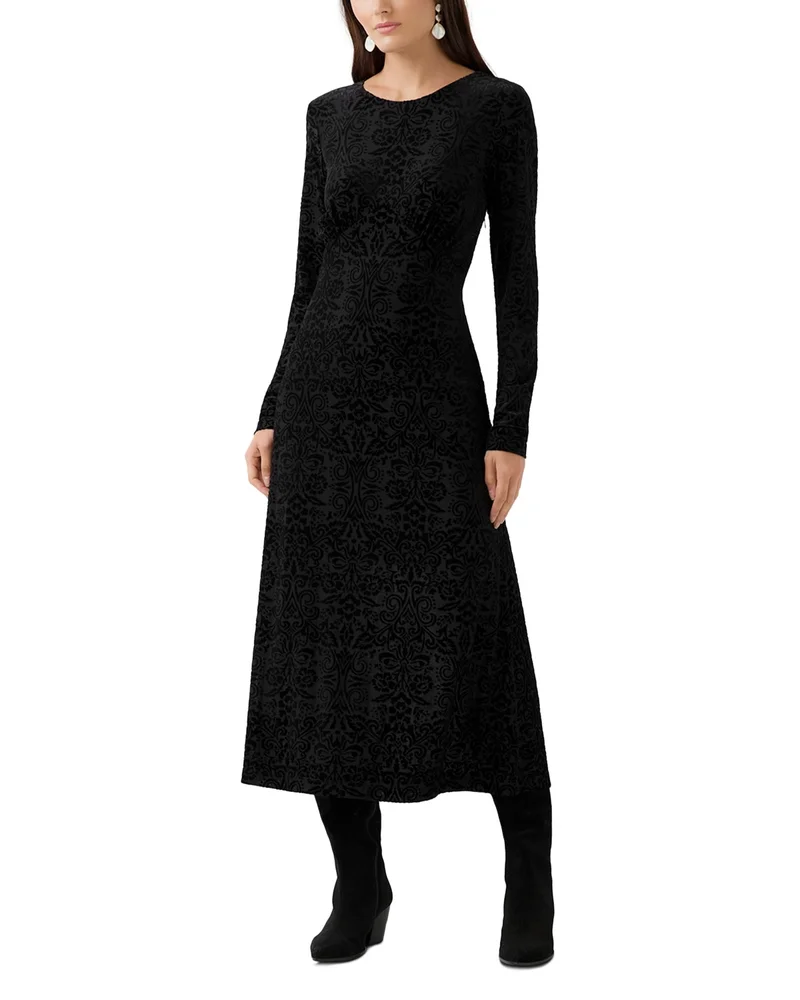 Velvet Burnout Long Sleeve Midi Dress