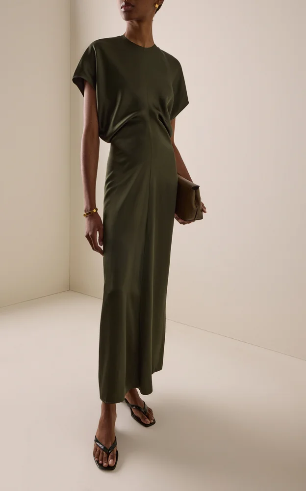Slouch Waist Satin Midi Dress