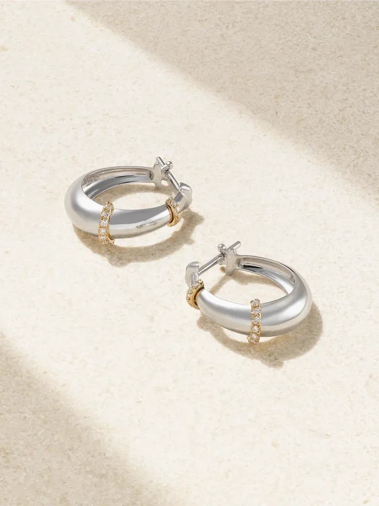 Buoy medium 18-karat white and yellow gold diamond hoop earrings