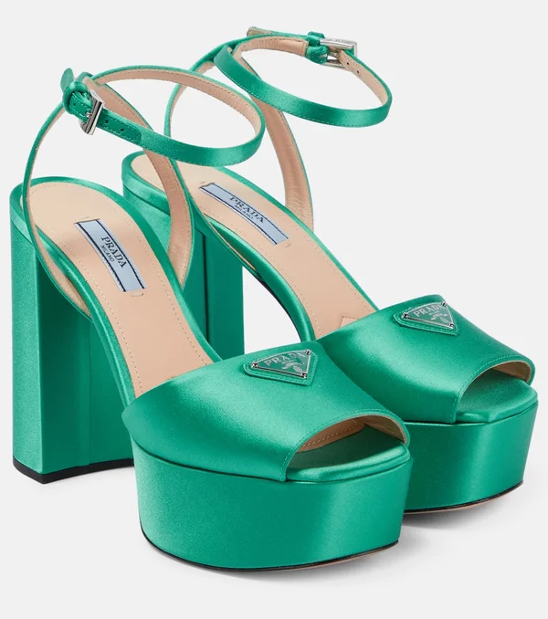 Satin platform sandals in green - Prada
