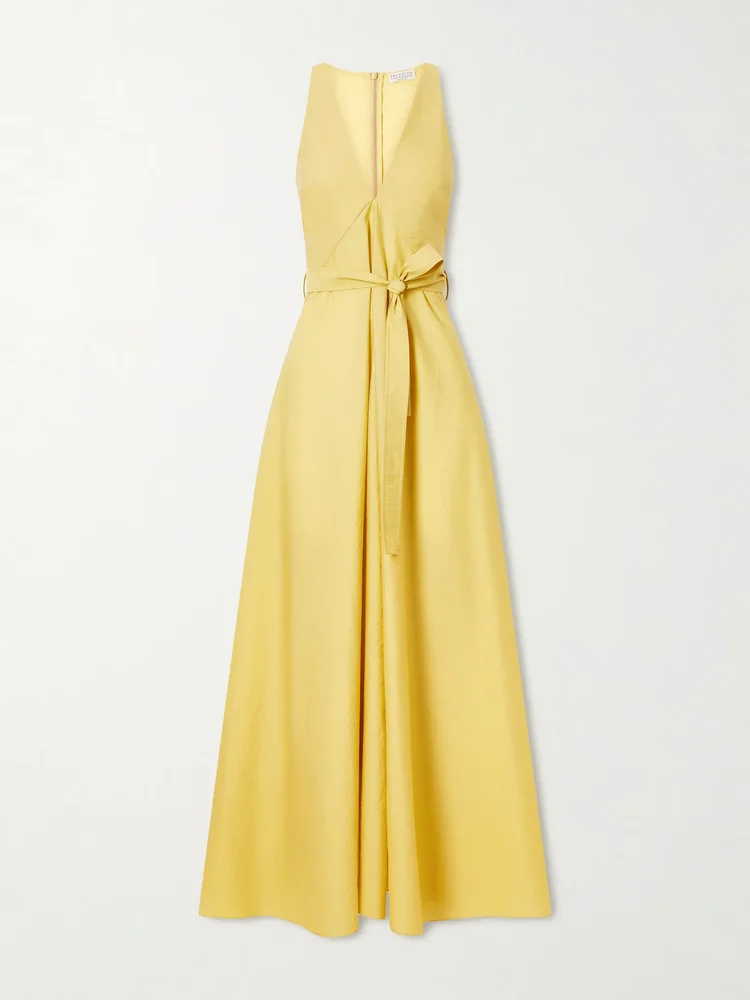 Belted cotton-blend midi dress