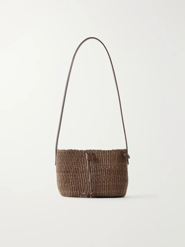 nina leather trimmed raffia shoulder bag