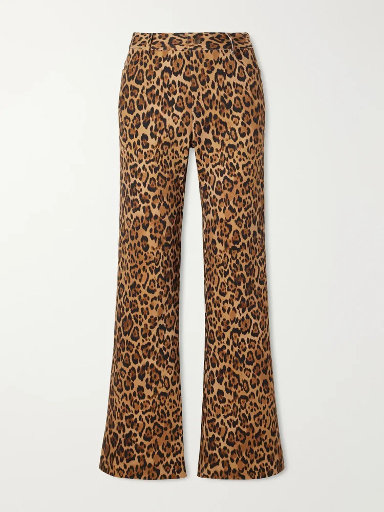 Animal-print cotton-blend wide-leg pants