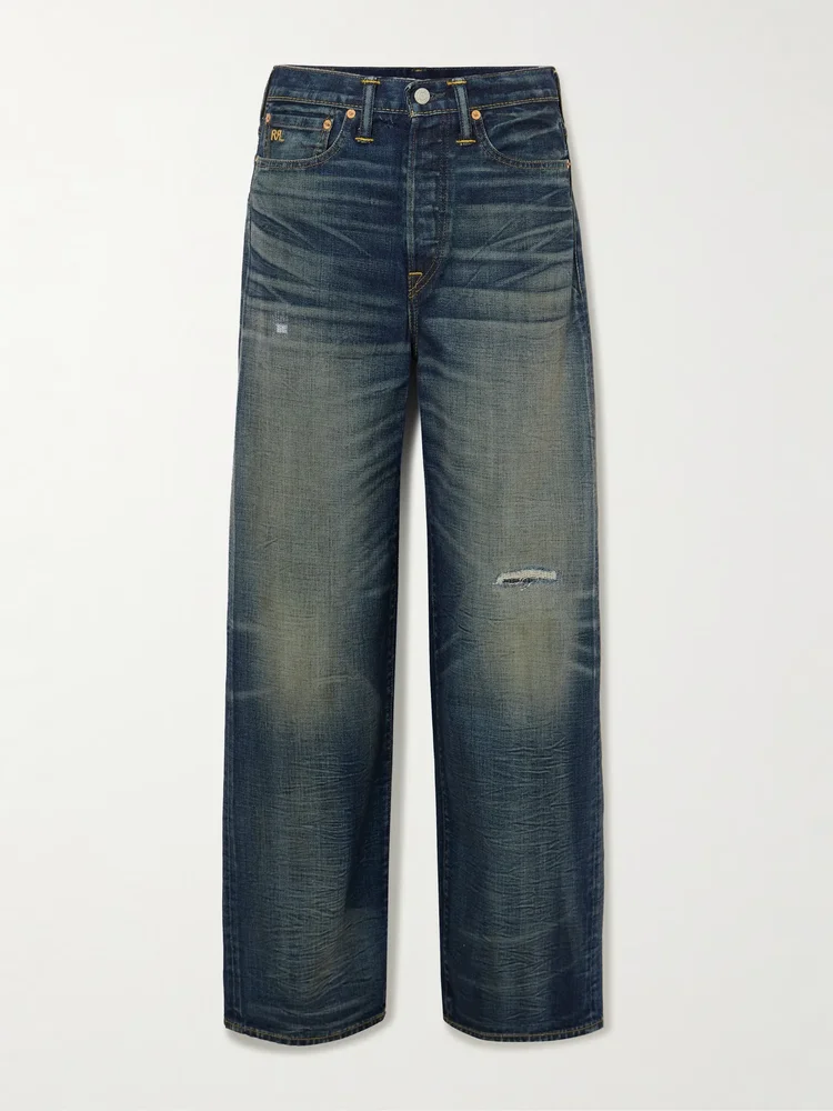 Distressed high-rise wide-leg jeans