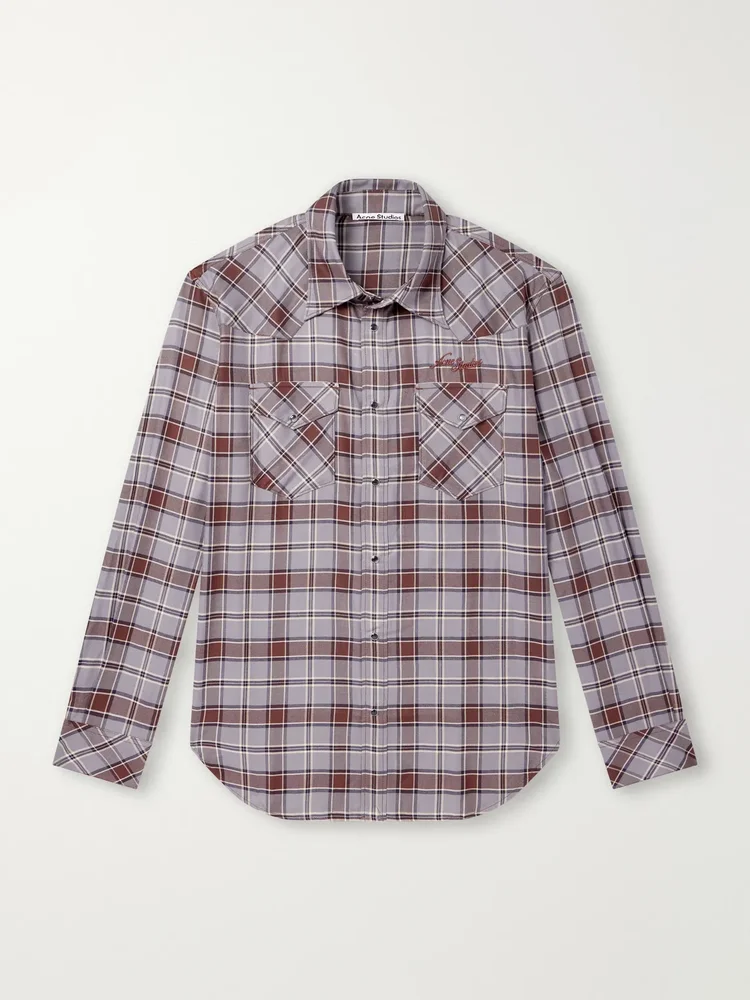 Logo-Embroidered Checked Flannel Shirt