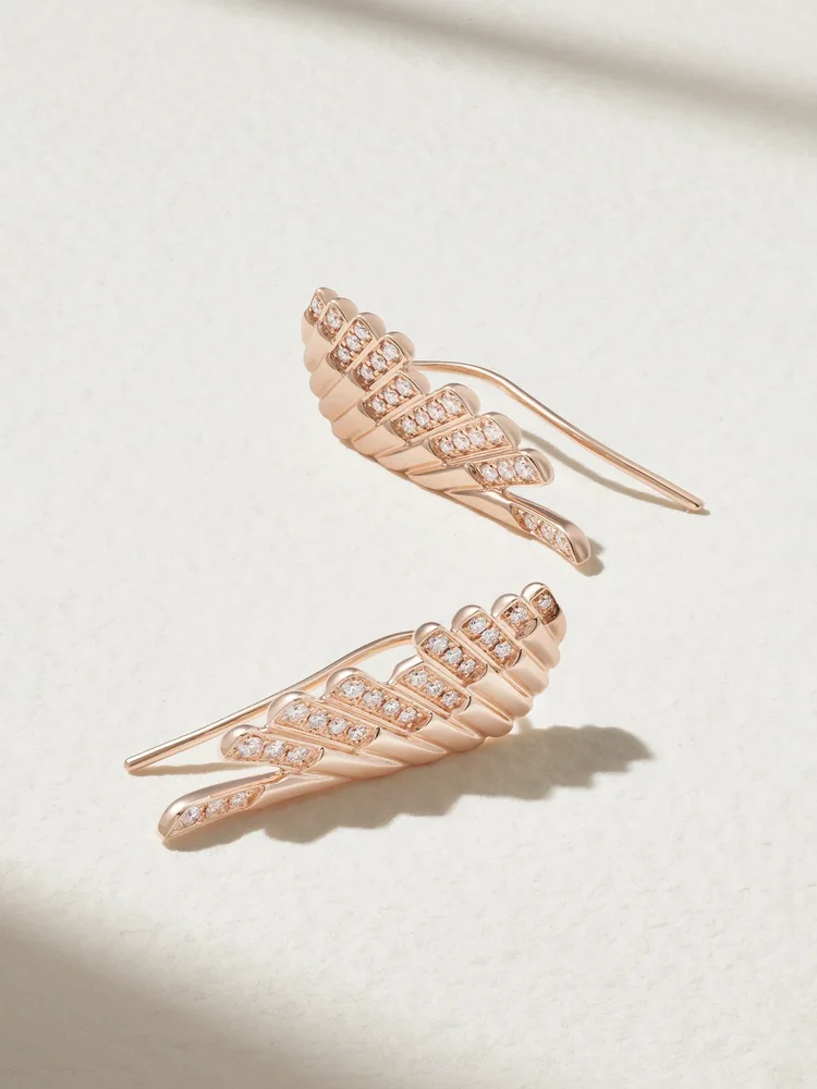 Wings Rising mini 18-karat rose gold diamond earrings