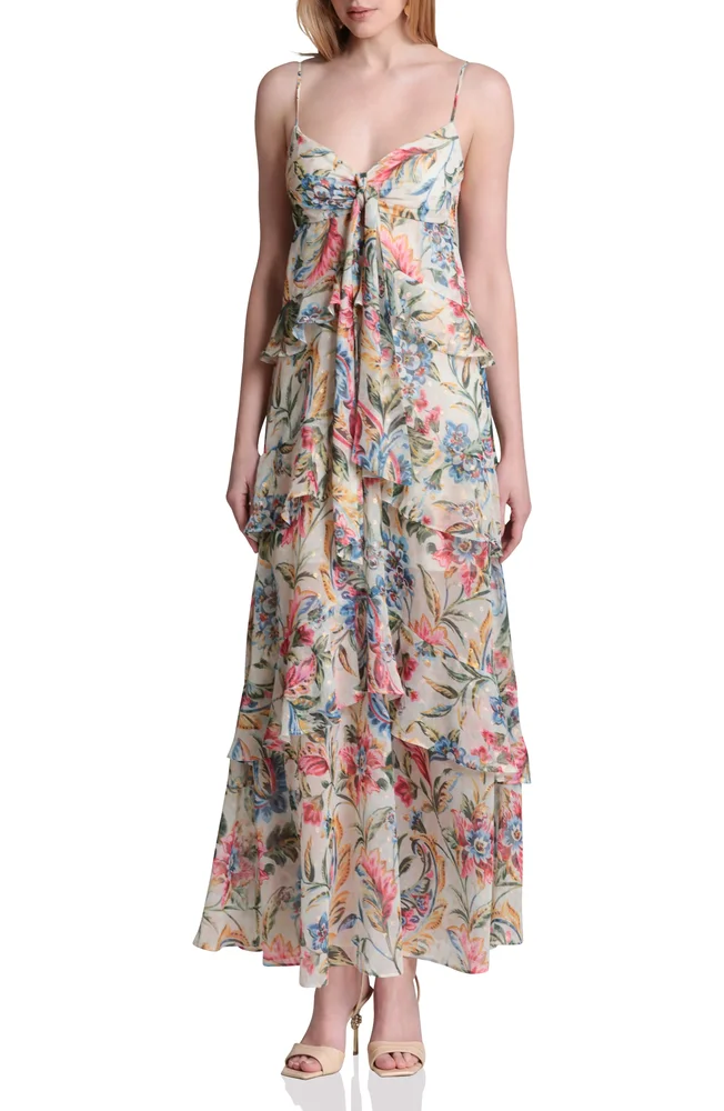 Tie Front Ruffle Maxi Dress