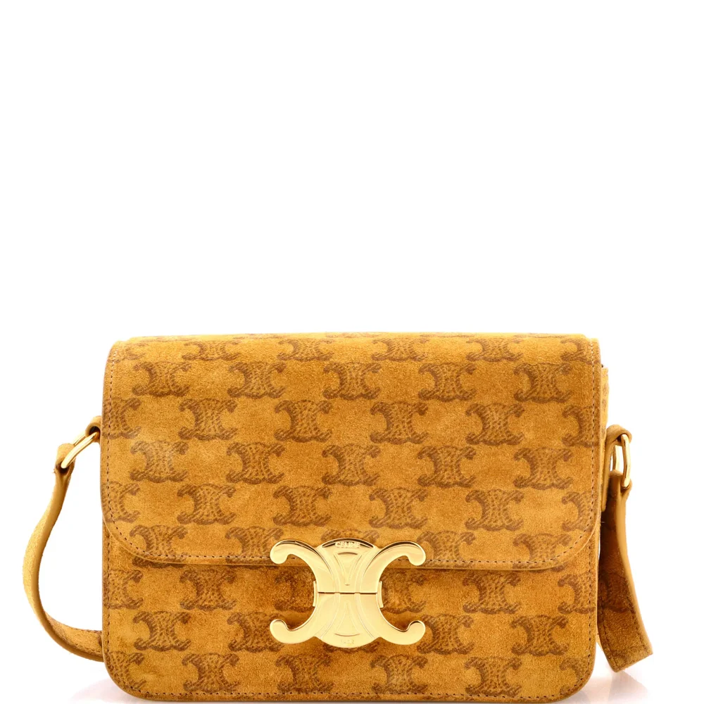 Pre-Owned Teen Triomphe Shoulder Bag in Suede, Tan