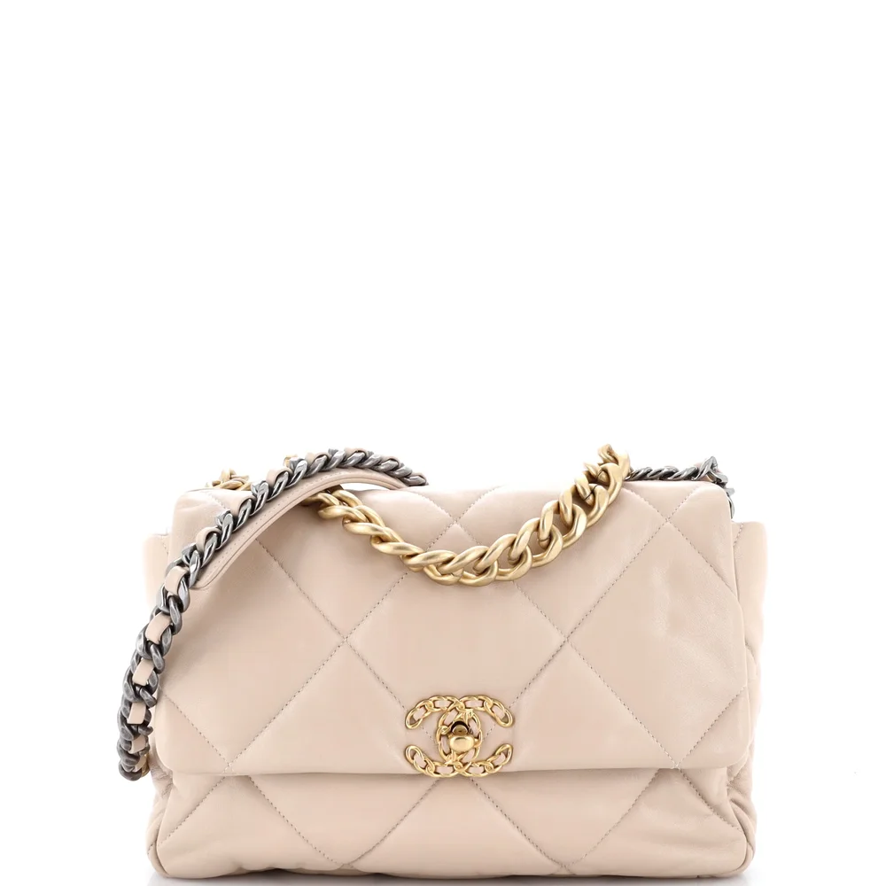 19 Flap Bag Quilted Leather Large