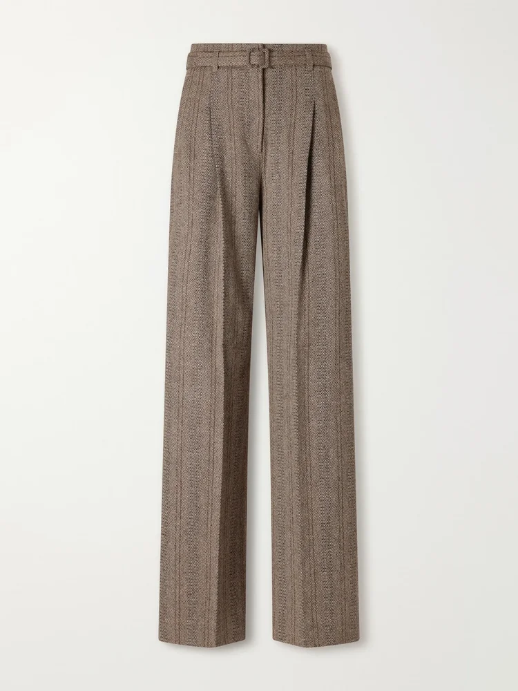 Wool and cotton-blend wide-leg pants