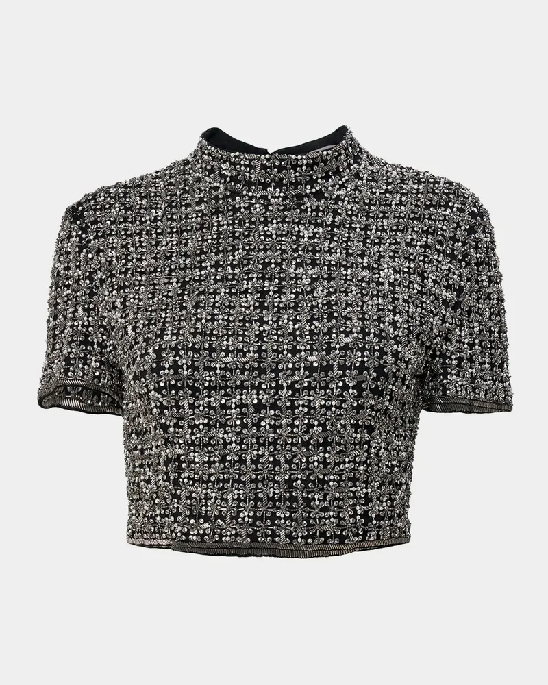 Embellished Cropped Mock-Neck Top