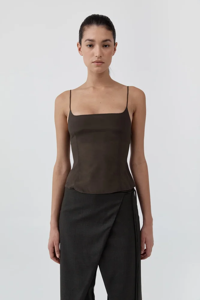 Stretch Silk Cami - Cedar