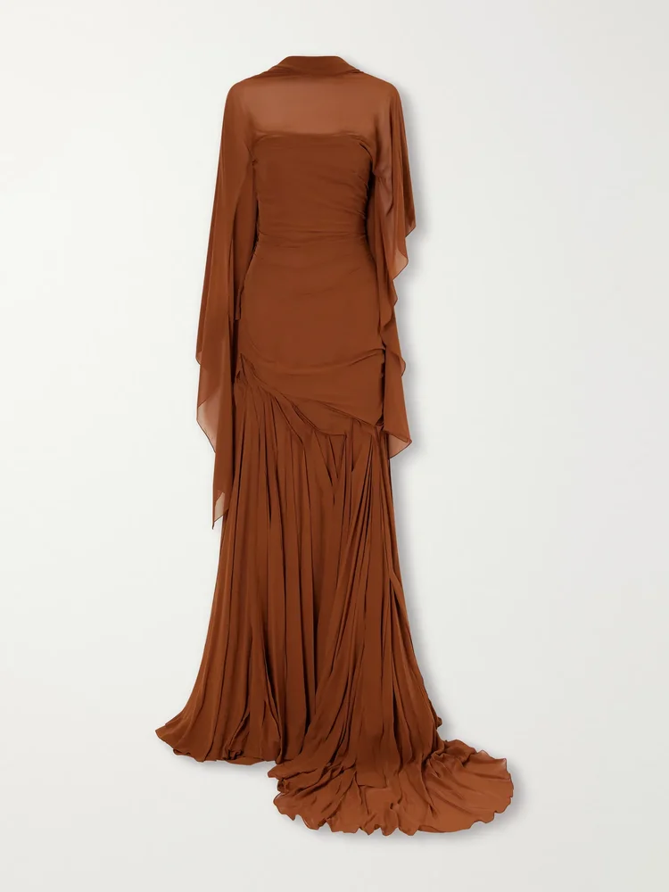 Scarf-detailed georgette gown