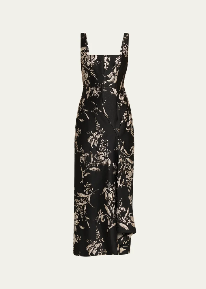 Metallic Floral Jacquard Sleeveless Maxi Dress