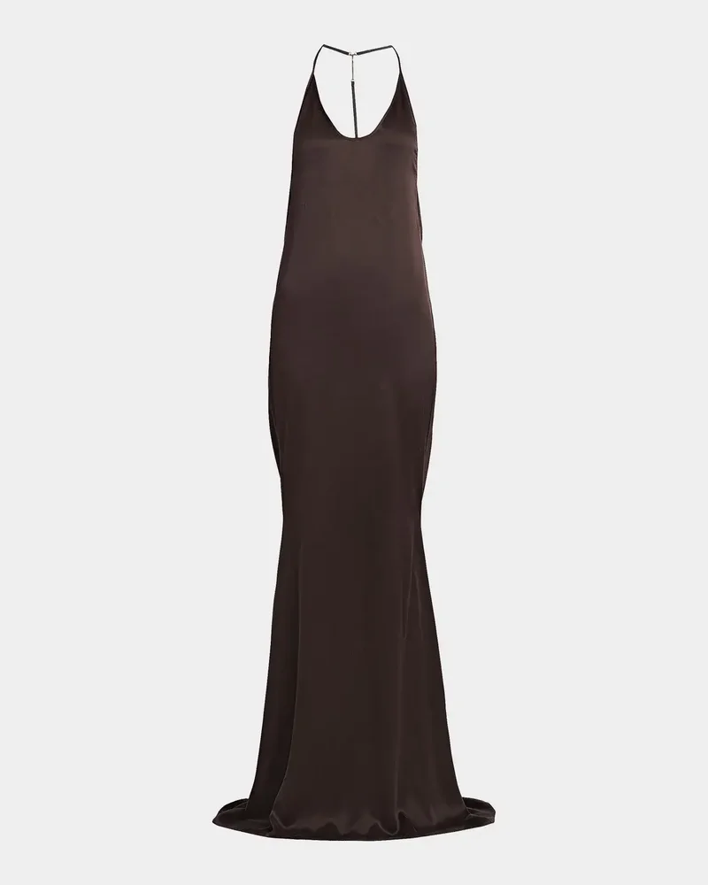 Peach-Feel Silk Backless Trumpet Silhouette