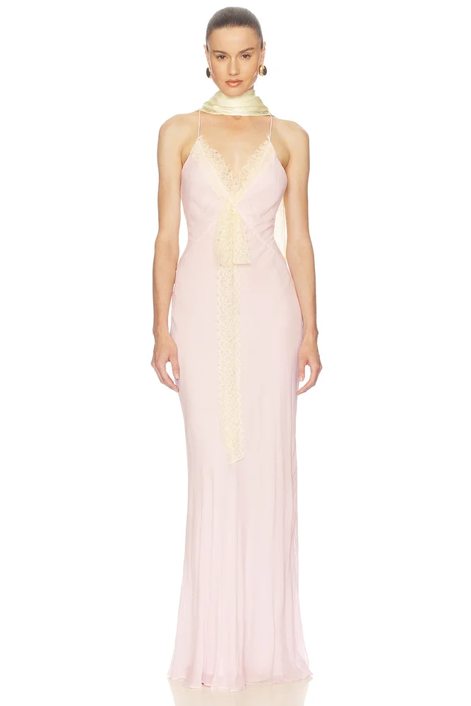 Sheer Georgette Gown With Lace