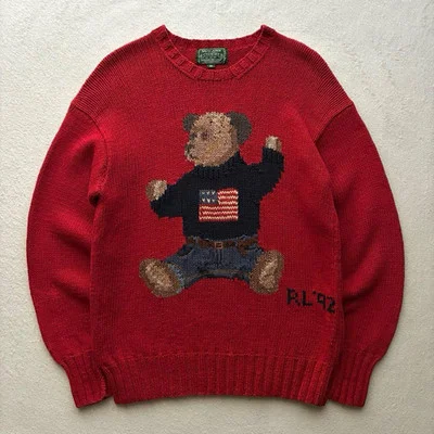 Vintage Polo Country Ralph Lauren Polo Bear USA Flag Knit Sweater