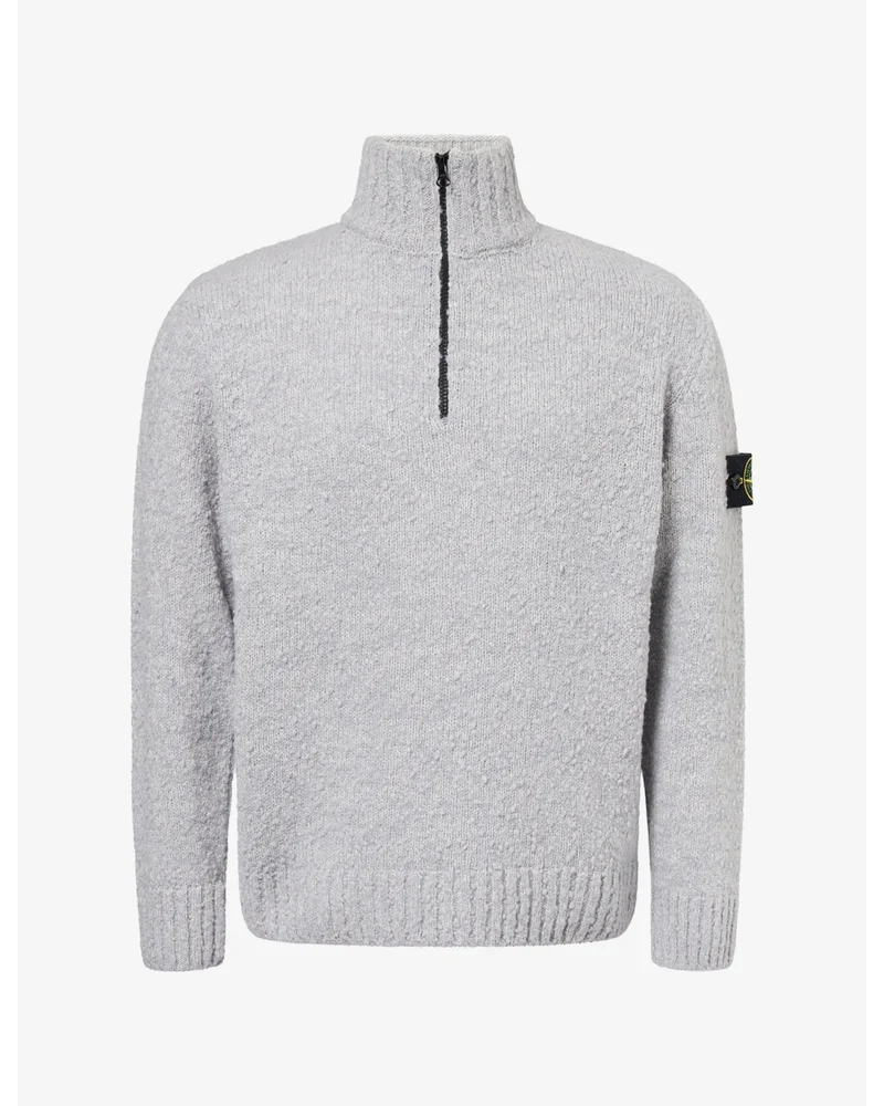 Compass-Badge Speckled Wool-Blend Knitted Jumper
