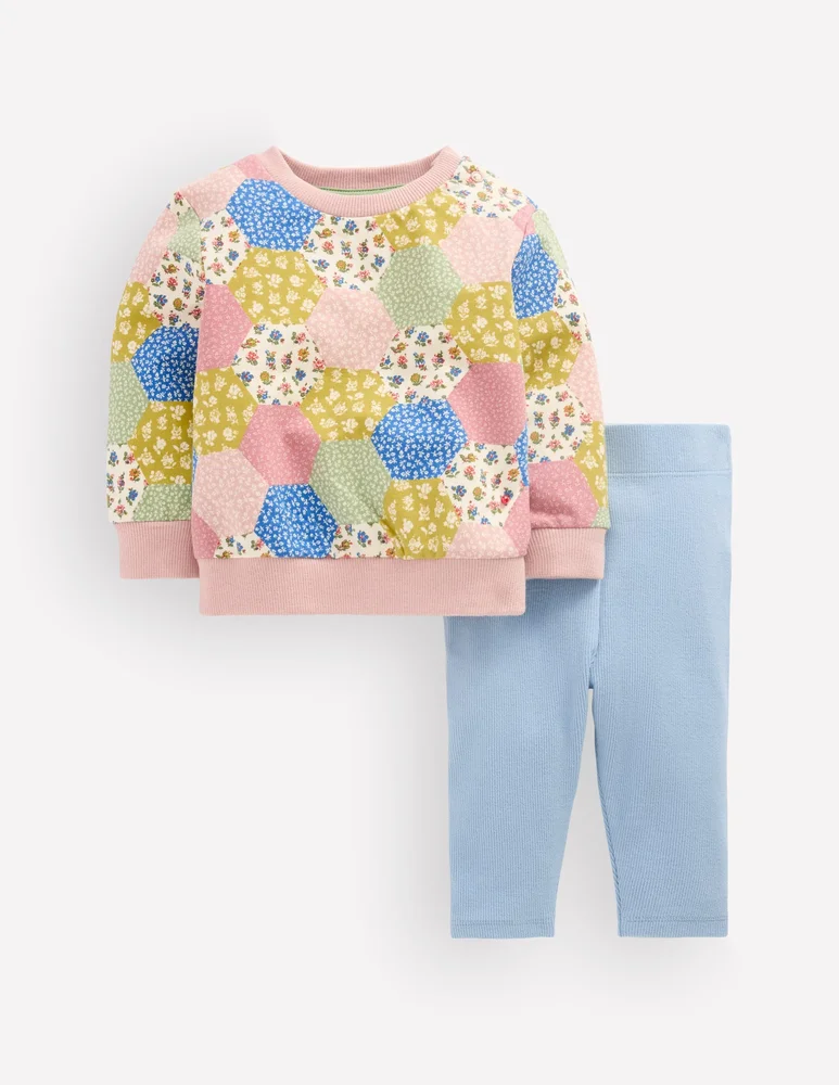 Sweatshirt & Legging Set-Multi Patchwork Print